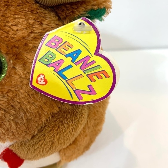 TY Beanie Ballz MISTLETOE REINDEER IN BALL SHAPE 5" Plush STUFFED ANIMAL - Picture 4 of 5